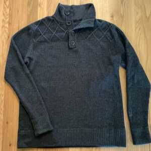 Ibex Merino Wool Sweater Mens Gray Ribbed Henley Mock Neck Outdoor Knit M/L